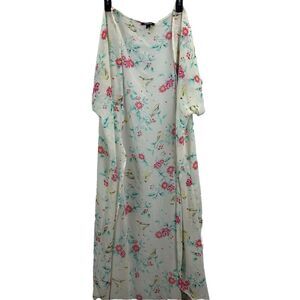 TORRID Plus Size 2X 3X Cardigan Top Ivory Pink Green Floral Birds Short Sleeve